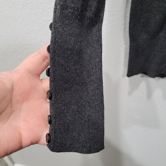 Womens Ambiance Charcoal Gray V-Neck Sweater with Button Accent Cuffs Size S - Picture 3 of 9